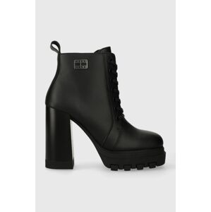 Kožené členkové topánky Tommy Jeans TJW HIGH HEEL LACE UP BOOT dámske, čierna farba, na podpätku, EN0EN02408