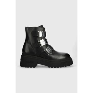 Kožené členkové topánky Tommy Jeans TJW CHUNKY BOOT HARDWARE dámske, čierna farba, na platforme, EN0EN02443