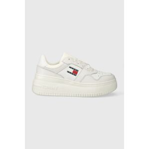 Tenisky Tommy Jeans TJW RETRO BASKET FLATFORM biela farba, EN0EN02536