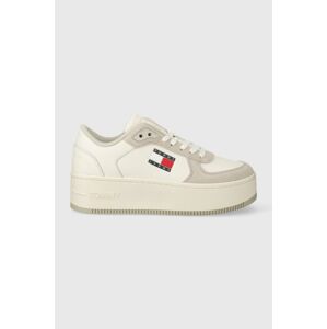 Kožené tenisky Tommy Jeans TJW FLATFORM MAT MIX biela farba, EN0EN02538