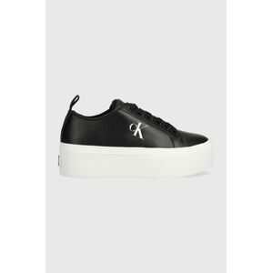 Kožené tenisky Calvin Klein Jeans CUPSOLE FLATFORM LOW WL LTH WN čierna farba, YW0YW01107