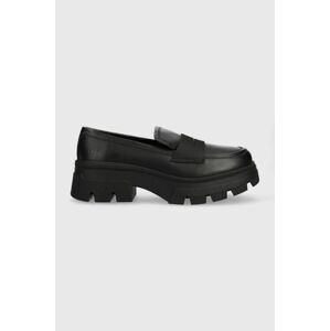 Kožené mokasíny Calvin Klein Jeans CHUNKY COMBAT LOAFER WN dámske, čierna farba, na platforme, YW0YW01120