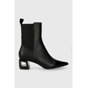 Kožené topánky chelsea Karl Lagerfeld TETRA HEEL dámske, čierna farba, na podpätku, KL31640