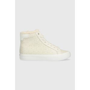 Tenisky Calvin Klein VULC HIGH TOP - EPI MONO WL dámske, béžová farba, HW0HW01675