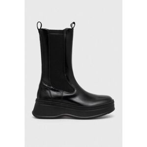 Kožené topánky chelsea Calvin Klein PITCHED CHELSEA BOOT dámske, čierna farba, na platforme, HW0HW01686