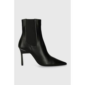 Kožené topánky chelsea Calvin Klein GEO STILETTO CHELSEA BOOT 90 dámske, čierna farba, na vysokom podpätku, HW0HW01708