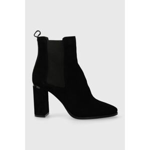 Semišové topánky chelsea Calvin Klein CUP HEEL CHELSEA BOOT 80-SUE dámske, čierna farba, na podpätku, HW0HW01714