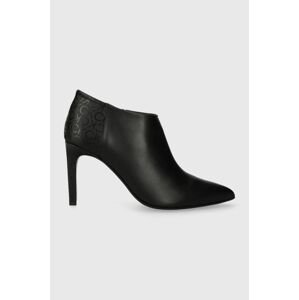 Členkové topánky Calvin Klein ESS STIL BOOTIE 90-EPI MONO MIX dámske, čierna farba, na vysokom podpätku, HW0HW01719
