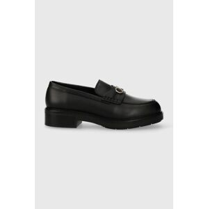 Kožené mokasíny Calvin Klein RUBBER SOLE LOAFER W/HW dámske, čierna farba, na plochom podpätku, HW0HW01726