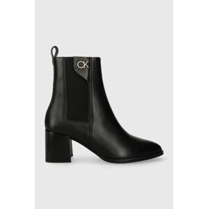 Kožené topánky chelsea Calvin Klein ALMOND CHELSEA BOOT W/HW 55 dámske, čierna farba, na podpätku, HW0HW01814