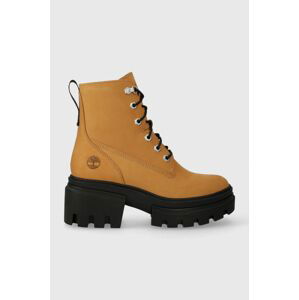 Kožené workery Timberland Everleigh Boot 6in LaceUp dámske, hnedá farba, na platforme, TB0A41QK2311