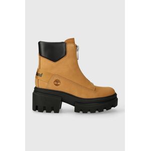 Kožené členkové topánky Timberland Everleigh Boot Front Zip dámske, hnedá farba, na platforme, jemne zateplené, TB0A5YHM2311