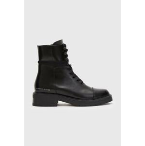 Kožené členkové topánky AllSaints Dusty dámske, čierna farba, na plochom podpätku, WF0048Z