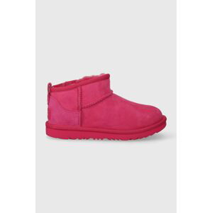 Detské semišové snehule UGG KIDS CLASSIC ULTRA MINI ružová farba