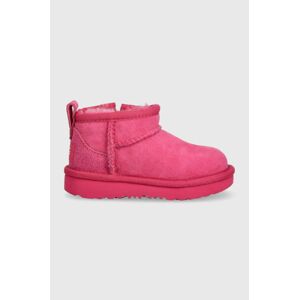 Detské semišové snehule UGG T CLASSIC ULTRA MINI ružová farba