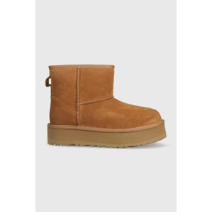 Detské semišové snehule UGG CLASSIC MINI PLATFORM KIDS béžová farba