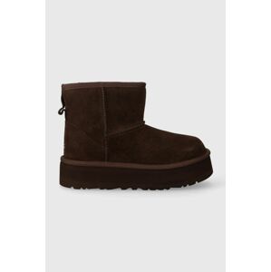 Detské semišové snehule UGG CLASSIC MINI PLATFORM hnedá farba