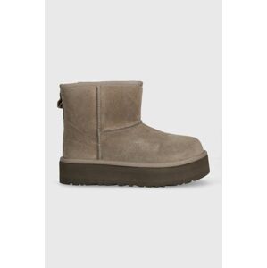 Detské semišové snehule UGG CLASSIC MINI PLATFORM KIDS šedá farba