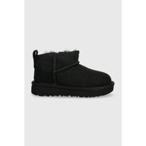 Detské semišové snehule UGG T CLASSIC ULTRA MINI čierna farba