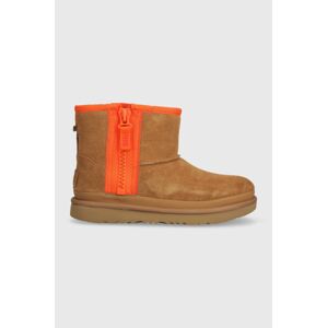 Detské semišové snehule UGG KIDS CLASSIC MINI ZIPPER TAPE L béžová farba