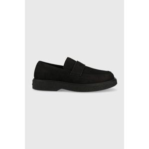 Semišové mokasíny Calvin Klein LOAFER NB pánske, čierna farba, HM0HM01031