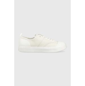 Kožené tenisky Calvin Klein LOW TOP LACE UP LTH biela farba, HM0HM01045