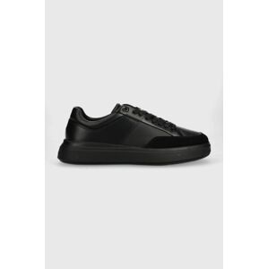 Kožené tenisky Calvin Klein LOW TOP LACE UP LTH čierna farba, HM0HM01047