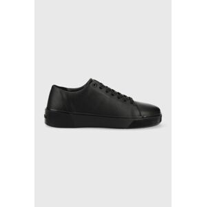 Kožené tenisky Calvin Klein LOW LACE UP LTH MONO čierna farba, HM0HM01236