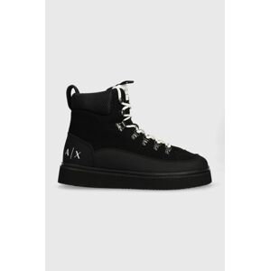 Členkové topánky Armani Exchange pánske, čierna farba, XUM014.XV778.K001