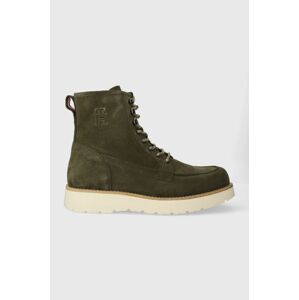 Semišové topánky Tommy Hilfiger TH AMERICAN SUEDE BOOT pánske, zelená farba, FM0FM04667