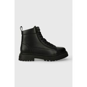 Kožené členkové topánky Tommy Jeans TJM WARM LINING BOOT pánske, čierna farba, EM0EM01274