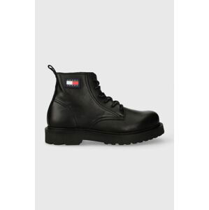 Kožená obuv Tommy Jeans TJM RUBERIZED LACE UP BOOT pánske, čierna farba, EM0EM01276