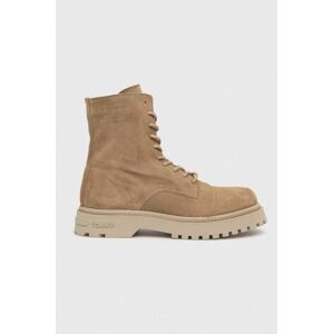 Semišové členkové topánky Tommy Jeans TJM CASUAL BOOT SUEDE pánske, béžová farba, EM0EM01336