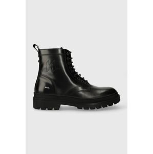 Kožené členkové topánky Karl Lagerfeld OUTLAND pánske, čierna farba, KL11260