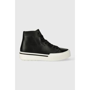 Kožené tenisky Calvin Klein HIGH TOP LACE UP pánske, čierna farba, HM0HM01165