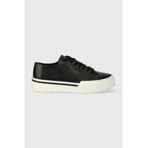 Kožené tenisky Calvin Klein LOW TOP LACE UP pánske, čierna farba, HM0HM01177