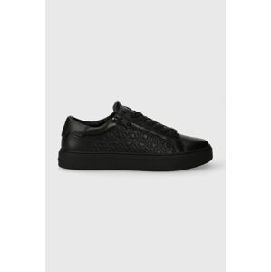 Kožené tenisky Calvin Klein LOW TOP LACE UP W/ZIP MONO čierna farba, HM0HM01188