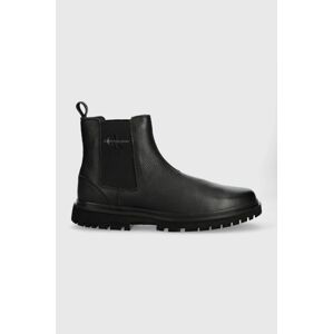 Kožené topánky chelsea Calvin Klein Jeans EVA MID CHELSEA BOOT LTH pánske, čierna farba, YM0YM00750