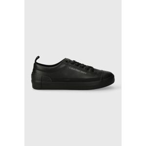 Kožené tenisky Calvin Klein Jeans VULCANIZED LACEUP LOW LTH pánske, čierna farba, YM0YM00795