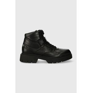 Kožené členkové topánky HUGO Denzel pánske, čierna farba, 50503641