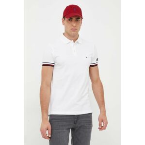 Bavlnené polo tričko Tommy Hilfiger biela farba, vzorované