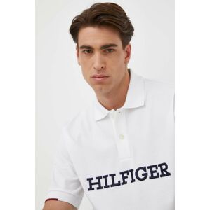 Bavlnené polo tričko Tommy Hilfiger biela farba, s nášivkou