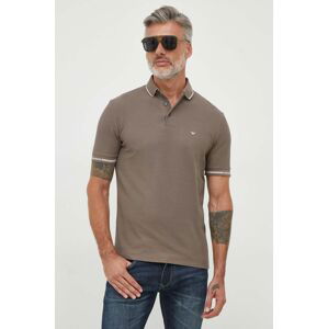 Bavlnené polo tričko Emporio Armani hnedá farba, jednofarebný