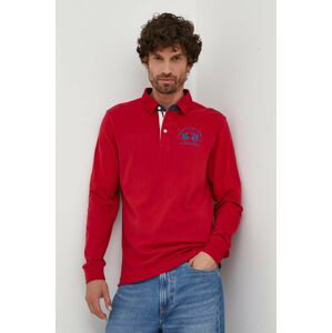 Bavlnené tričko s dlhým rukávom La Martina červená farba, s nášivkou