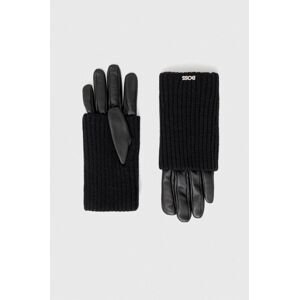 Vlnené rukavice BOSS čierna farba