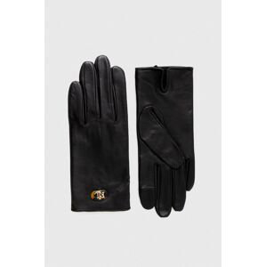 Kožené rukavice Lauren Ralph Lauren dámske, čierna farba