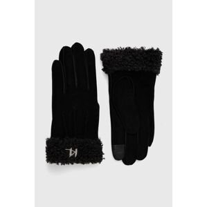 Semišové rukavice Karl Lagerfeld čierna farba