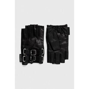 Kožené rukavice bez prstov Karl Lagerfeld dámske, čierna farba