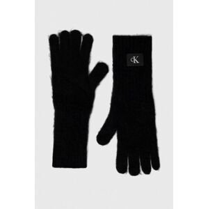 Vlnené rukavice Calvin Klein Jeans čierna farba