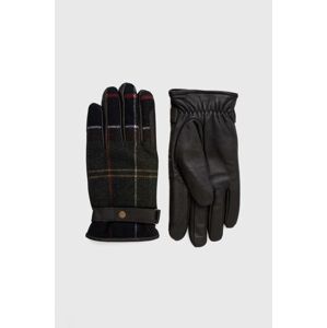 Rukavice s prímesou vlny Barbour Newbrough Tartan Gloves zelená farba, MGL0051